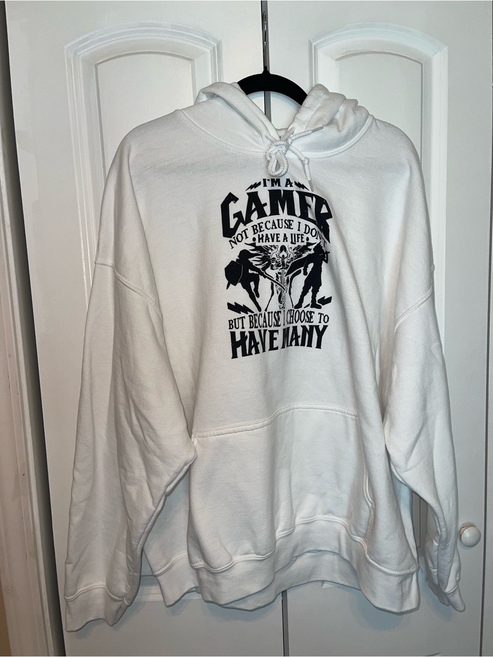 Gildan White Hoodie with Black Gamer Graphic